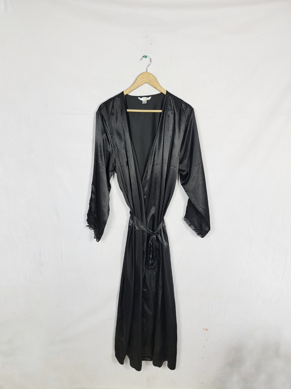 1X Flora By Flora Nikrooz Satin Long Robe with Lace Trim